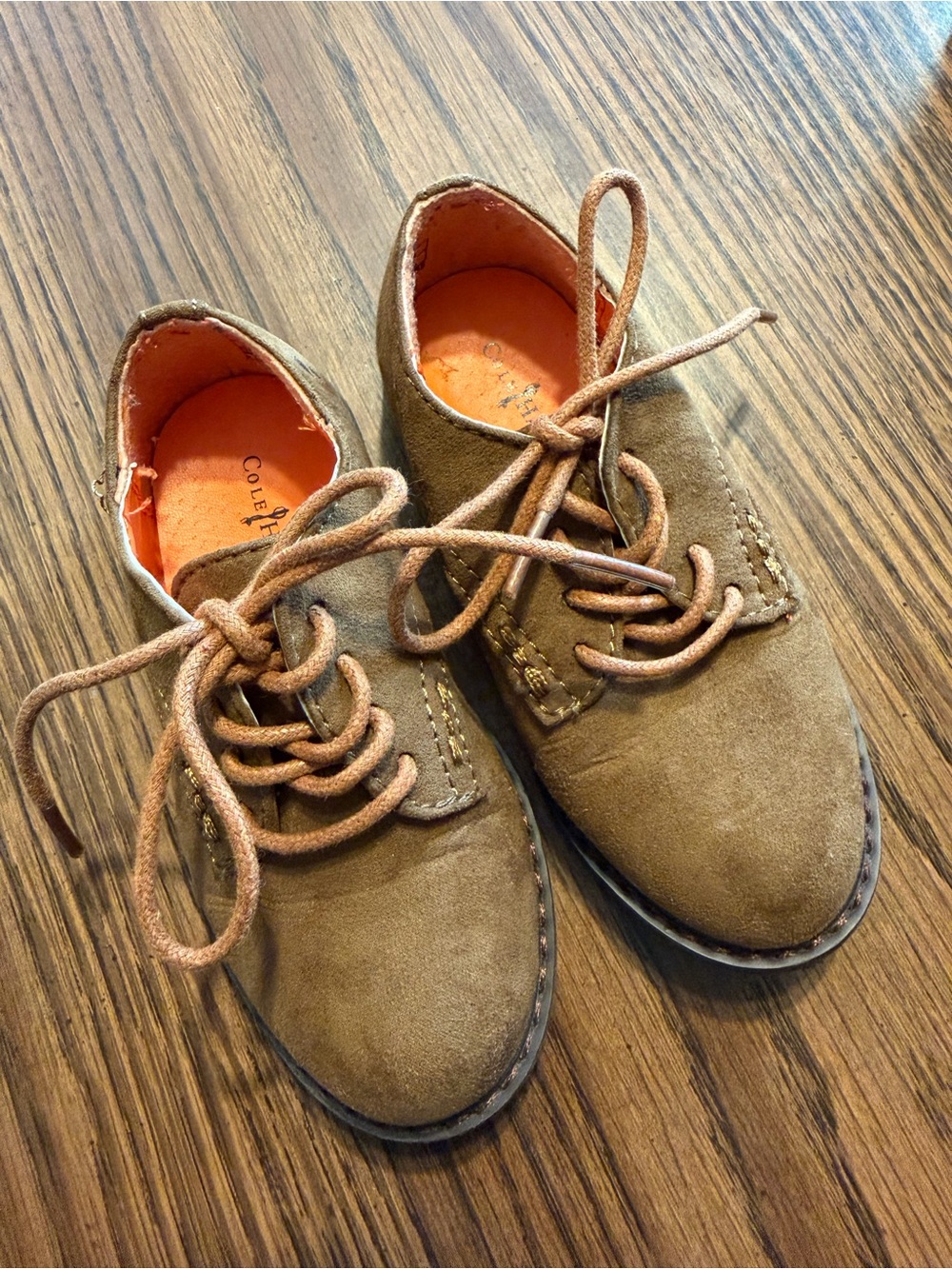 Cole Haan Kids Suede Lace-Up Shoes in Brown with Orange Insole